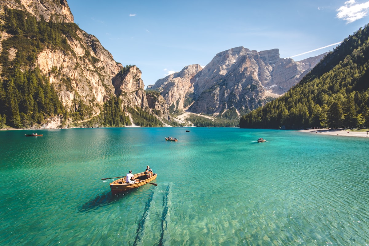 Turquoise lake surrounded by mountains in Banff Canada