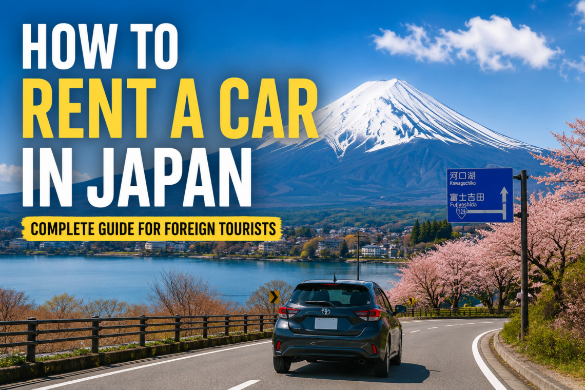 Driving a rental car in Japan near Mount Fuji