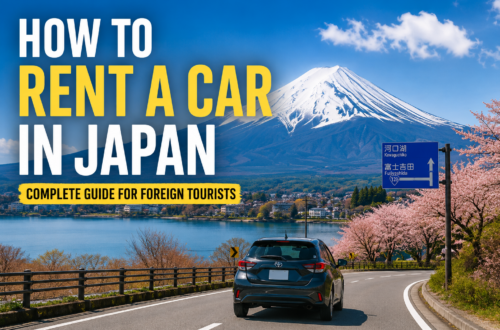 Driving a rental car in Japan near Mount Fuji