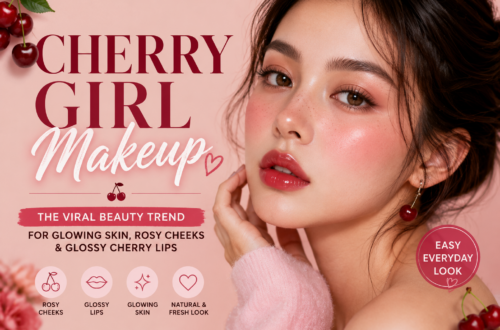 Cherry Girl Makeup with rosy cheeks and glossy lips