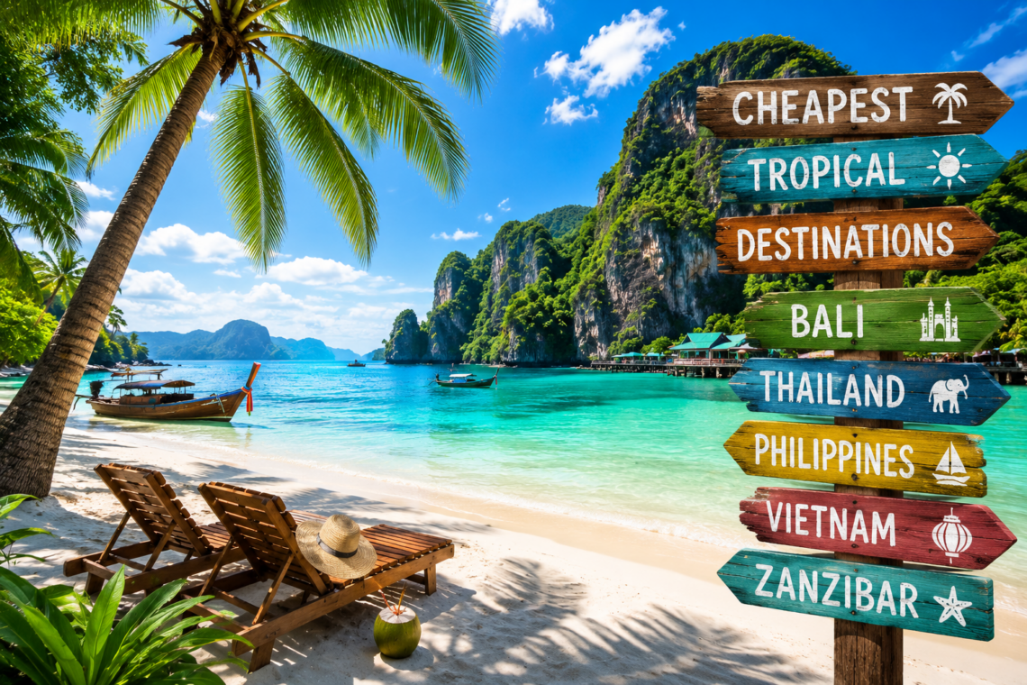 Tropical beach with palm trees and turquoise water