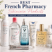 French pharmacy skincare products on a marble vanity