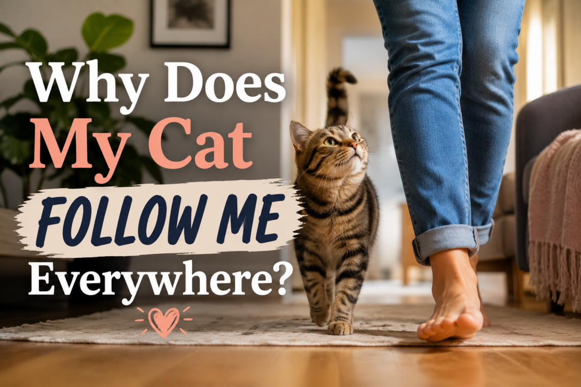 Cat following its owner through the house while seeking attention and companionship