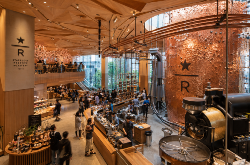 Starbucks Reserve Roastery Tokyo interior with coffee roasting equipment