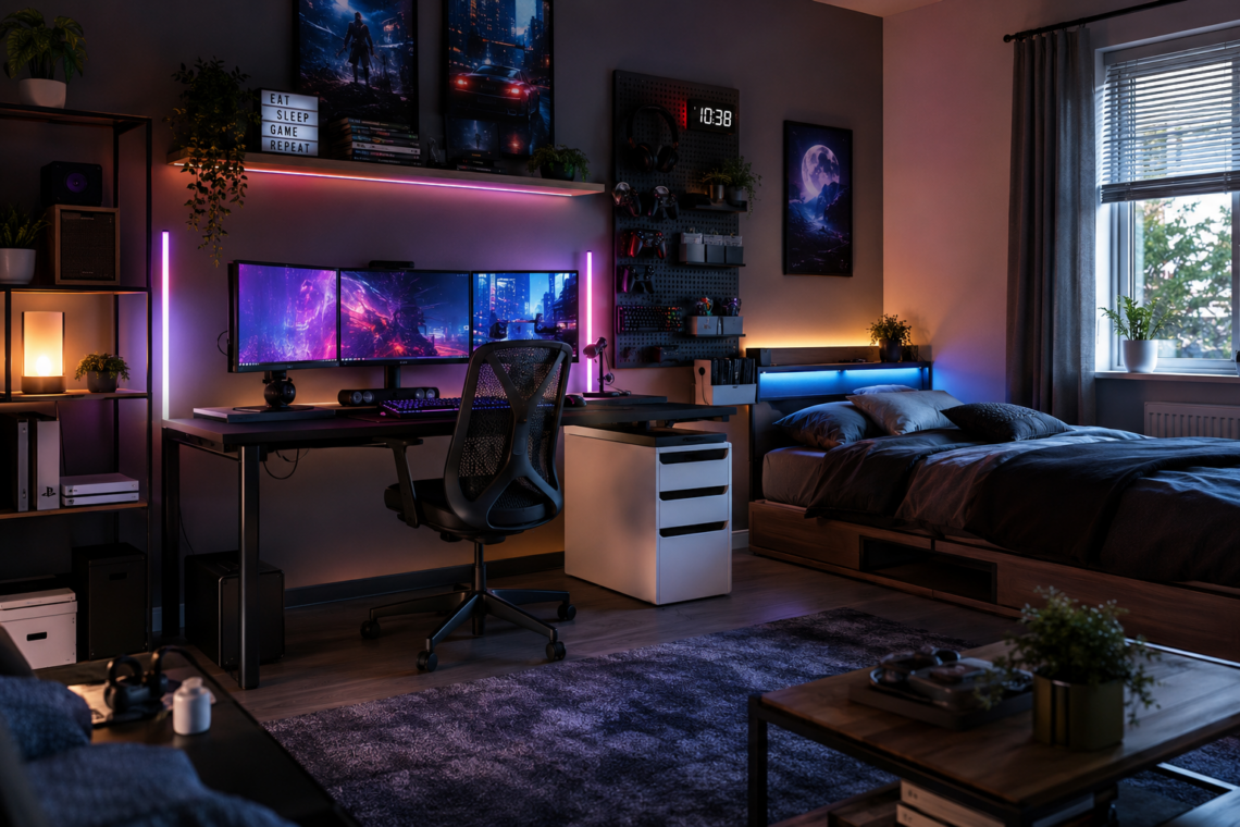 Small Bedroom Gaming Room Ideas for Gamers with RGB lighting.