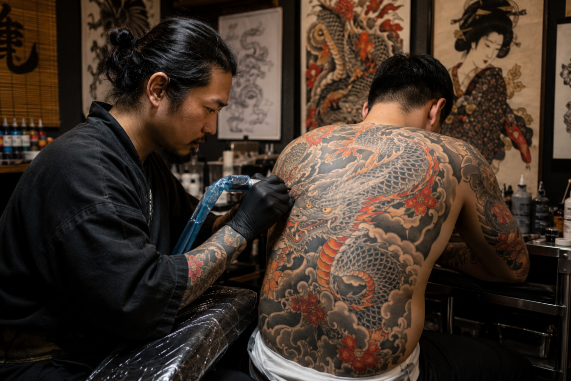 Yakuza Tattoo Meaning with traditional Japanese Irezumi dragon tattoo.
