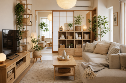 Best Japanese Home Decor Stores featuring a modern minimalist Japanese living room.