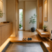 apanese Entryway (Genkan) with minimalist design and smart shoe storage.