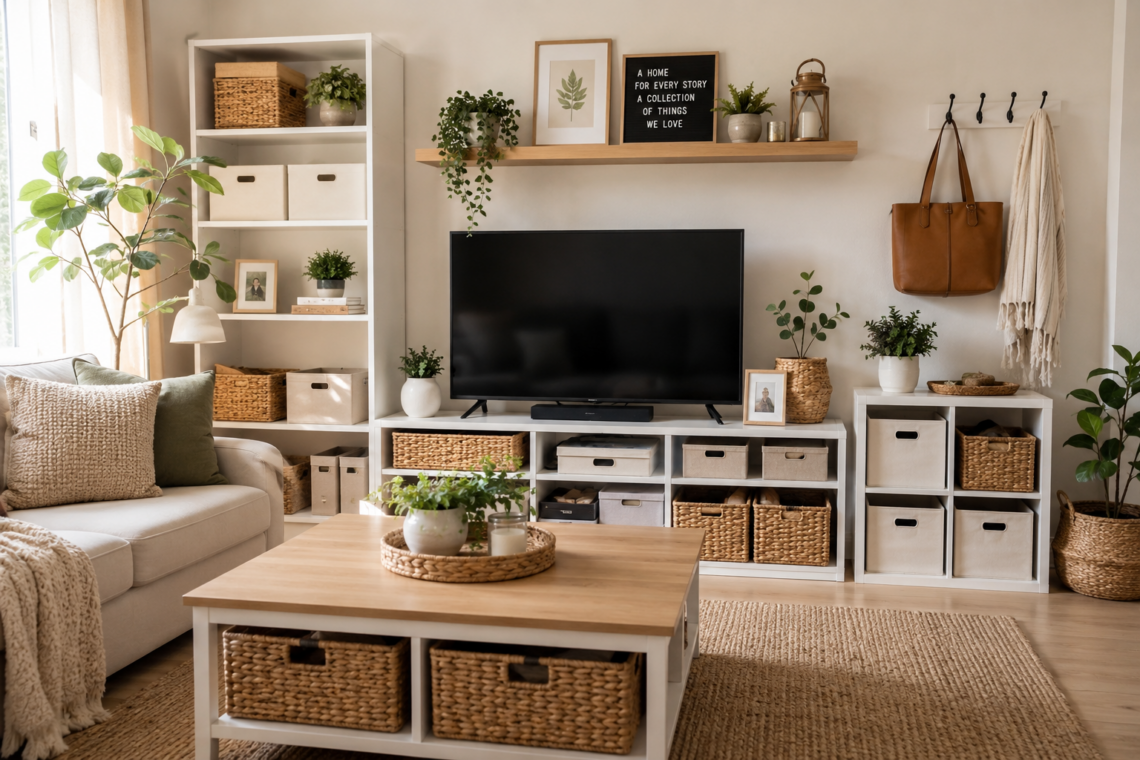 Home organization ideas for a clutter-free living room